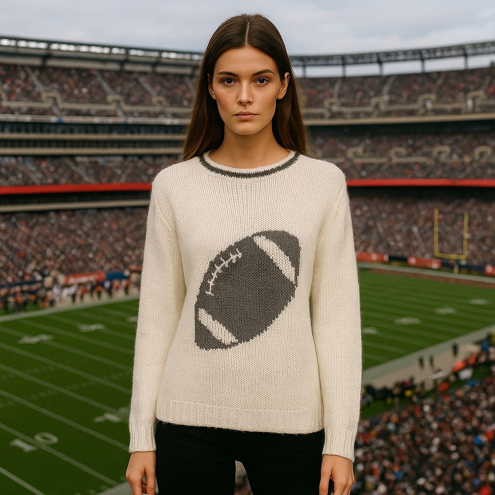 Wooden Ships Football Crewneck Sweater In Ivory